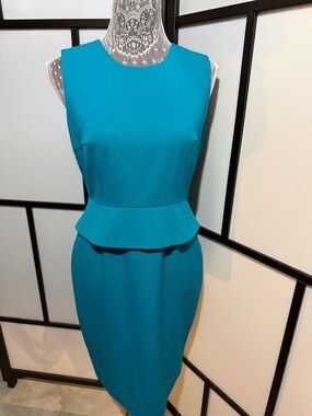 Calvin Klein Teal Peplum Sheath Midi Dress